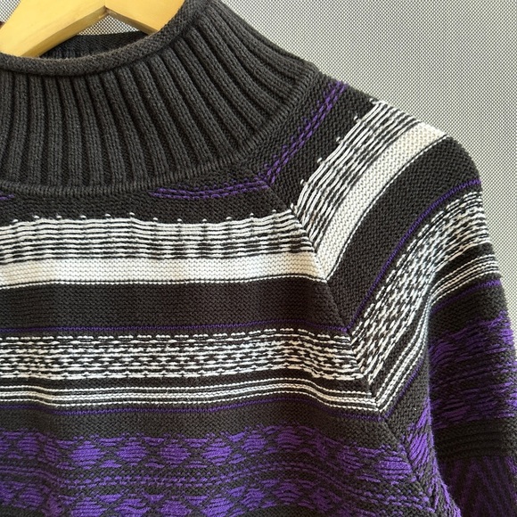 Chaps | Black, Purple & White Striped Mock Neck Sweater | Size L - Picture 8 of 9